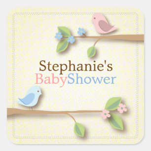 Sticker Carré Chariot de Baby shower pour fille à deux garçons S