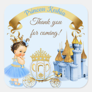 Sticker Carré Chariot de château de princesse royale bleu or fil