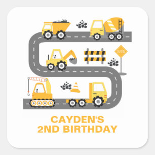 Sticker Carré Chariot de construction Anniversaire