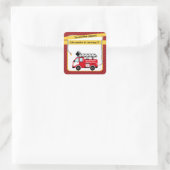 Sticker Carré Chariot de fête d'anniversaire de pompier (Sac)