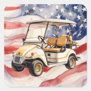 Sticker Carré Chariot de golf 4 juillet Fête de l'Indépendance