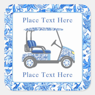 Sticker Carré Chariot de golf Fleurs Bleues & Blanches Prépa