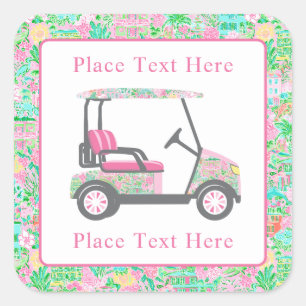 Sticker Carré Chariot de golf Preppy Palm Beach
