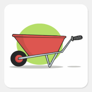 Sticker Carré Chariot de jardin Brouette Rouge