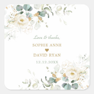 Sticker Carré Charmant blanc Floral Feuille Mariage