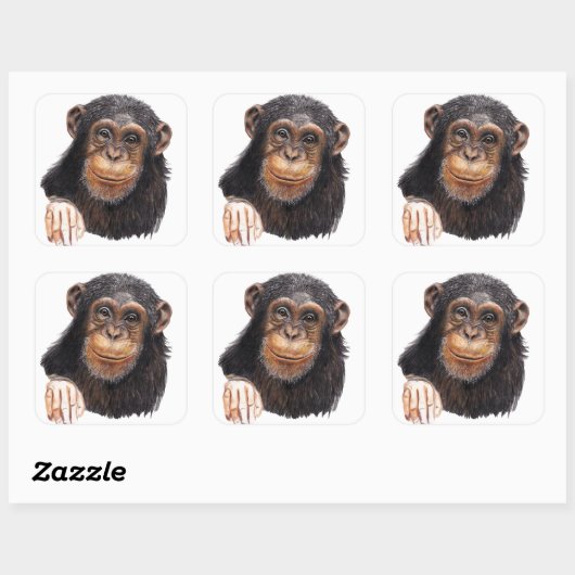 Sticker Carré Charmant Chimpanzé (Feuille)