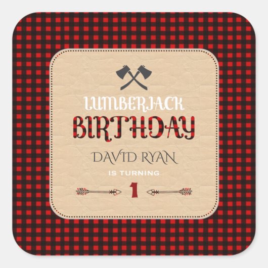 Sticker Carré Charme Buffle Rouge Plaid Anniversaire N'importe q (Devant)