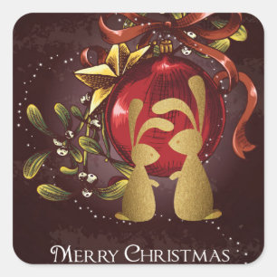 Sticker Carré Charme Charmant Bunnies n'Mistletoe Joyeux Noël