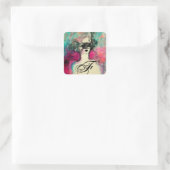 Sticker Carré CHARME /Dame au Masque Monogramme rose Turquoise v (Sac)