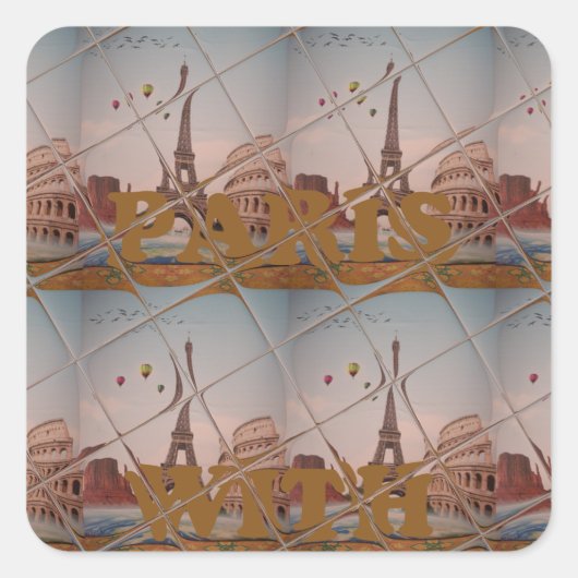 Sticker Carré Charme De Paris Avec Amour J'aime Paris Design (Devant)
