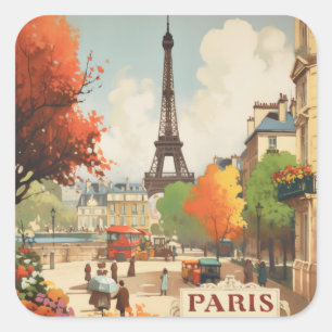 Sticker Carré Charme de voyage de Paris rétro