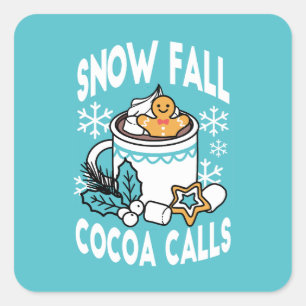 Sticker Carré Charme d'hiver et cacao chaud - Appels de cacao d'