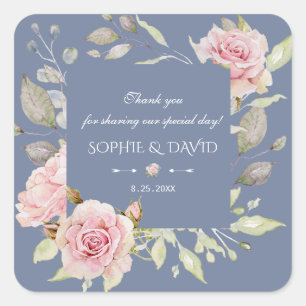 Sticker Carré Charme rose Floral Dusty Blue Mariage