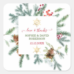 Sticker Carré Charme Vacances Pine Cônes Berries Xmas
