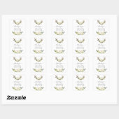 Sticker Carré Charming Aquarelle Fleurs blanches Antlers Mariage (Feuille)
