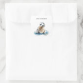 Sticker Carré Charming Aquarelle Seal Pup, personnalisée (Sac)