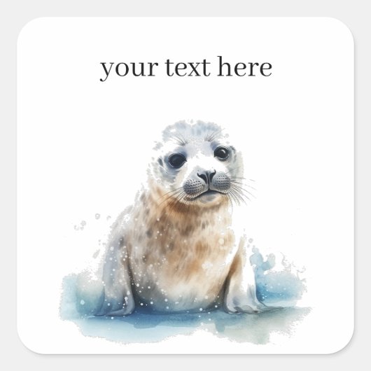Sticker Carré Charming Aquarelle Seal Pup, personnalisée (Devant)
