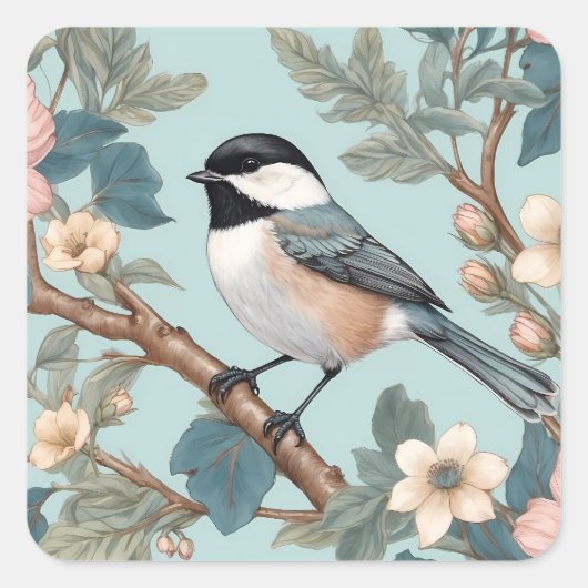 Sticker Carré Charming Chickadee Bird (Devant)
