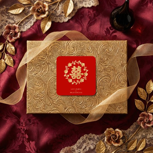 Sticker Carré Charming Glitter Floral Chinese Double Happiness