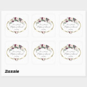 Sticker Carré Charming or Bourgogne Blush Floral Mariage (Feuille)