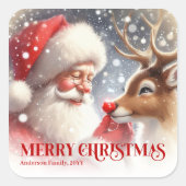 Sticker Carré Charming Santa Claus Rudolph Personalized Kids (Devant)