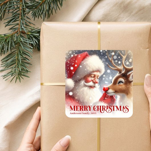 Sticker Carré Charming Santa Claus Rudolph Personalized Kids