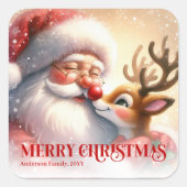 Sticker Carré Charming Santa Rudolph Personalized Christmas Kids (Devant)
