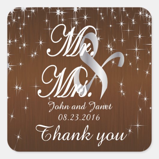 Sticker Carré Charming Star Struck Mariage | Chocolat Brown (Devant)