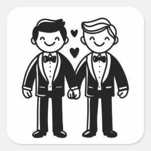 Sticker Carré Charming Stick Figure Gay Grooms Mariage