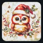 Sticker Carré Charming Vintage Christmas Owl<br><div class="desc">Transformez votre espace avec notre chou de Noël Cute Vintage, un joli complément à votre décor de vacances ou un cadeau de charme pour les proches. Ce design fantaisiste présente une chouette festive ornée d'un chapeau de Père Noël et d'une écharpe, confectionnée avec des touches de pinceau d'aquarelle douce avec...</div>