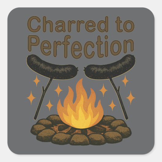 Sticker Carré Charred to Perfection Funky Campfire Hot Dog (Devant)