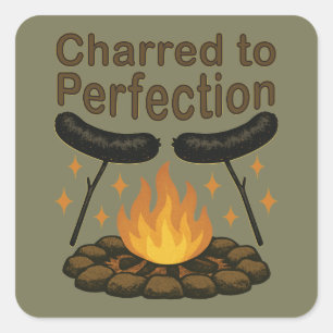 Sticker Carré Charred to Perfection Funky Campfire Hot Dog