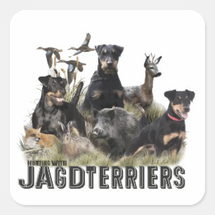 Sticker Carré Chasse avec Jagdterriers, Art
