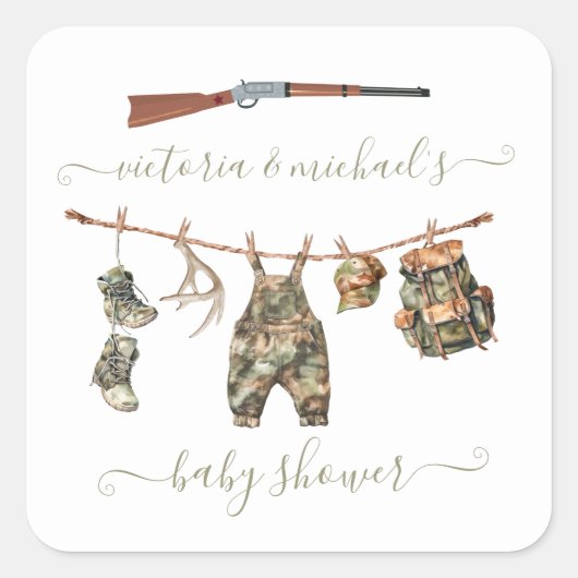 Sticker Carré Chasse Baby shower Camo Boy (Devant)