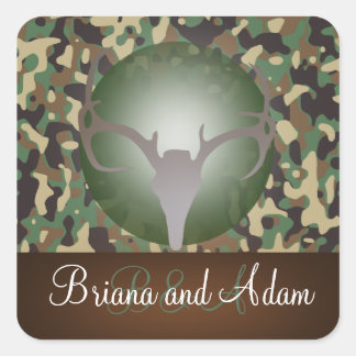 Sticker Carré Chasse Personnalisée Thème Antlers Camo Mariage