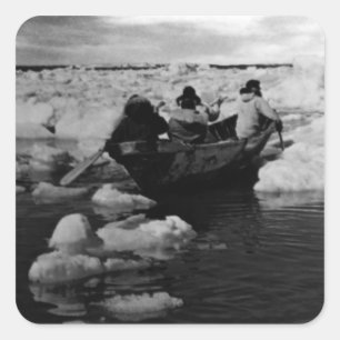 Sticker Carré Chasseurs esquimaux vintage USA Alaska 1970