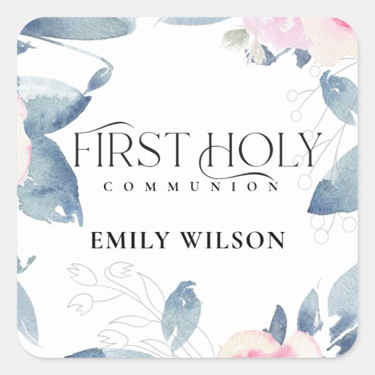 STICKER CARRÉ CHÂSSIS FLORAL BLEU BLEU DOUX PREMIER SAINT COMMUN (Devant)