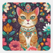 Sticker Carré Chat à bijoux couronné (Devant)
