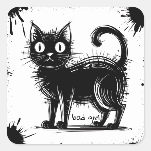 Sticker Carré Chat à Doodle (Devant)