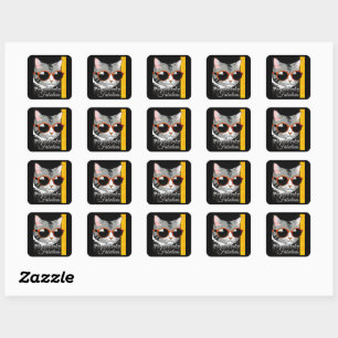 Sticker Carré Chat à la mode
