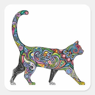 Sticker Carré Chat Abstrait