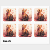 Sticker Carré Chat abyssinien avec Rose - Saint Valentin (Feuille)