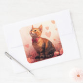 Sticker Carré Chat abyssinien avec Rose - Saint Valentin (Enveloppe)