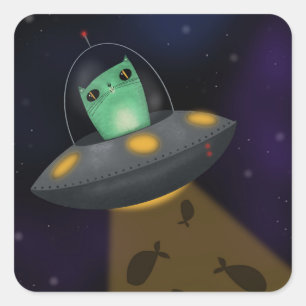 Sticker Carré Chat Alien