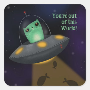 Sticker Carré Chat Alien