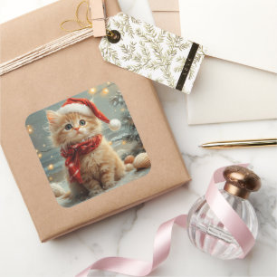 Sticker Carré Chat angora turc Noël Vintage Plage