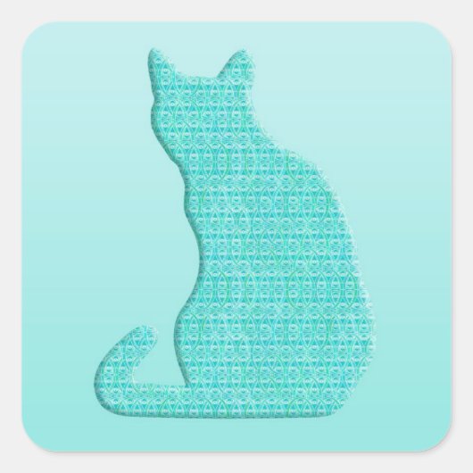 Sticker Carré Chat Arabesque - tons turquoise (Devant)