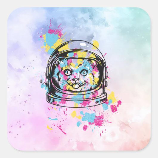 Sticker Carré Chat Astronaute (Devant)