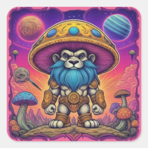 Sticker Carré Chat aux champignons puissant