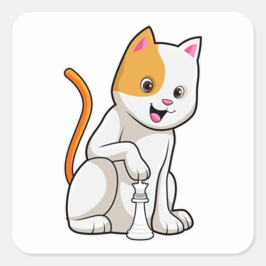 Sticker Carré Chat aux échecs avec pièce d'échecs Pawn (Devant)
